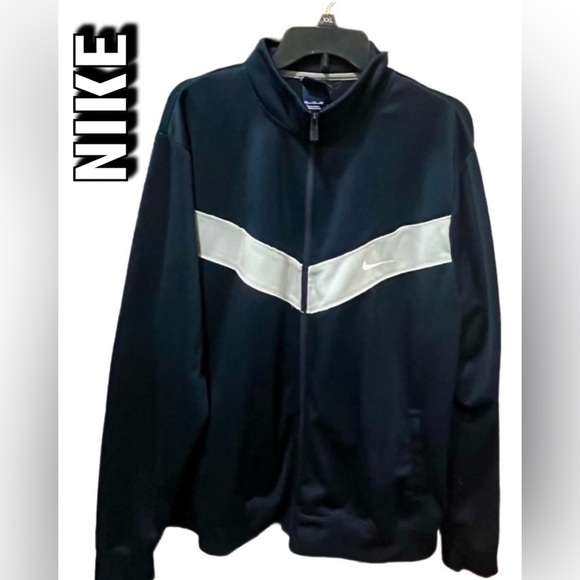 VINTAGE Nike Mens XXL Dark Navy Gray Full Zip Track Jacket Pockets - Picture 1 of 5